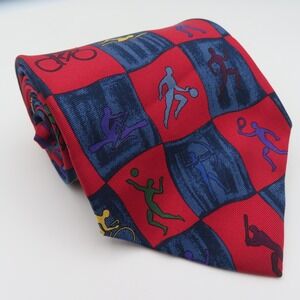 John Henry Tie Silk Red Blue 4" Wide 55" Long Vintage USA Olympic Games